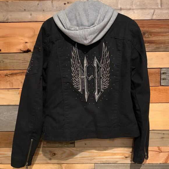 Harley-Davidson 3in1 Hoodie Lined Moto Jacket With Rivet Logo Detail Black Sz S - Picture 3 of 16